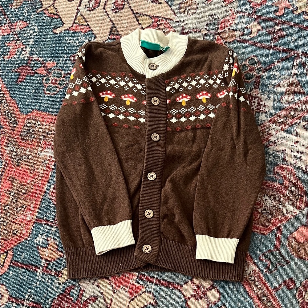 Little Green Radicals Cream Cardigan with Mushroom Design